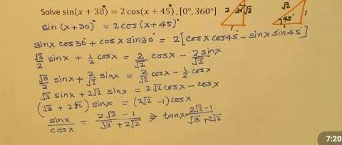 Solve the following equation. Give your answers in the

interval 0º < x < 360°. 
tan (x-45deg